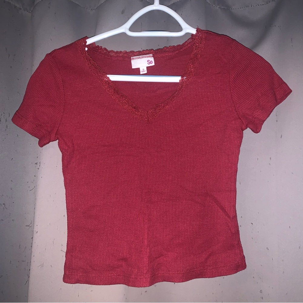 SO Red Fitted Crop T-Shirt Short Sleeve